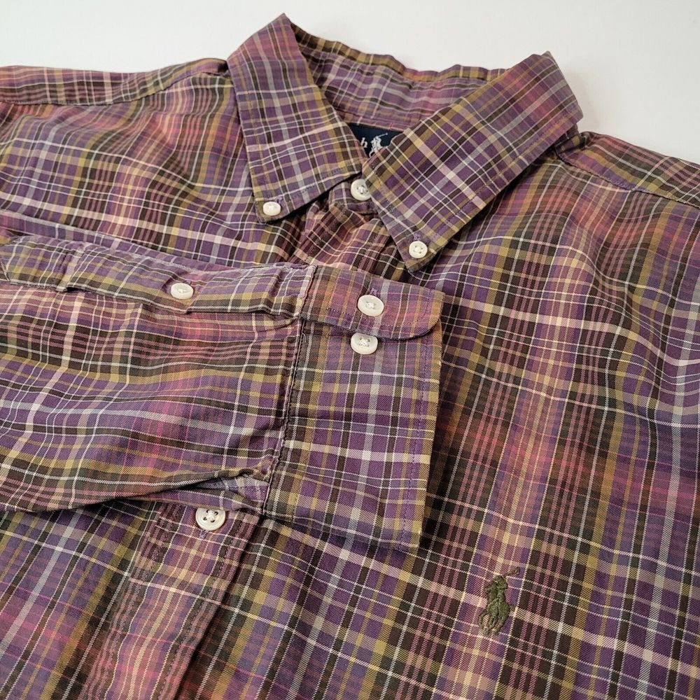 Ralph Lauren Button Down Shirt Mens XL Purple Plaid Excllnt Classic Fit Long Slv